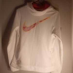 Nike Dri Fit Youth Girl's Hooded White Sweatshirt Pink Yellow Swoosh XL
